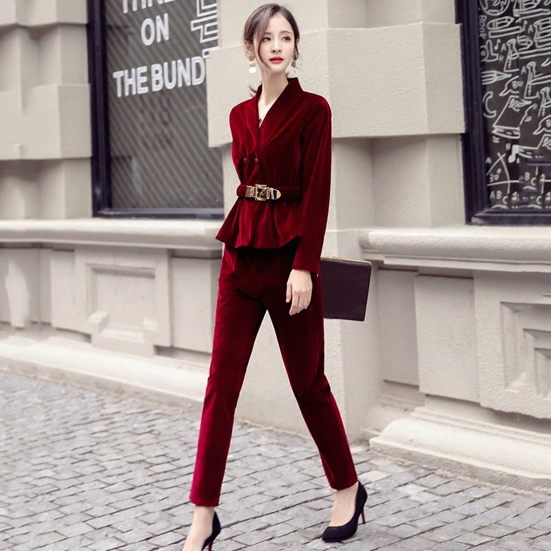 

Fashion Gold Velvet Suit Female Spring and Autumn New Long-sleeved Casual Corduroy Suit Two-piece /set Women Sweat Suit Set