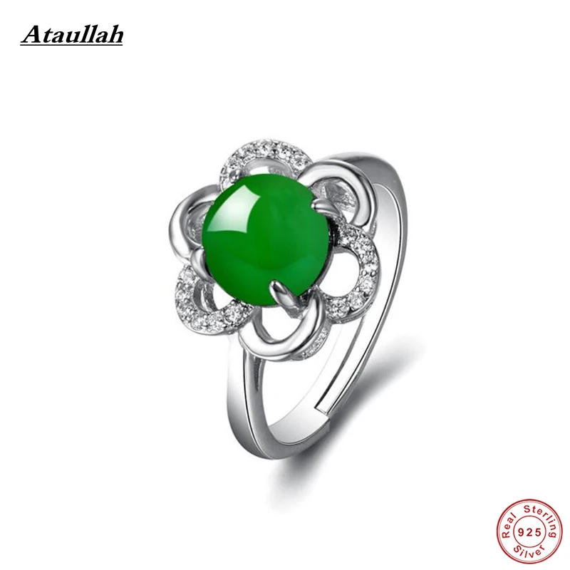 

Ataullah Vintage Flower Natural Big Jade 925 Sterling Silver Fashion Jewelry Engagement Rings for Women Free Size RWD875