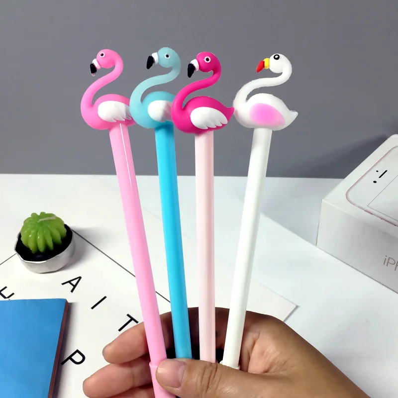 

New 4 Pcs/lot Cute Aniomal Gel Pen Flamingo Neutral Pen 0.5mm Promotional Pen Korean Stationery Kawaii School Supplies