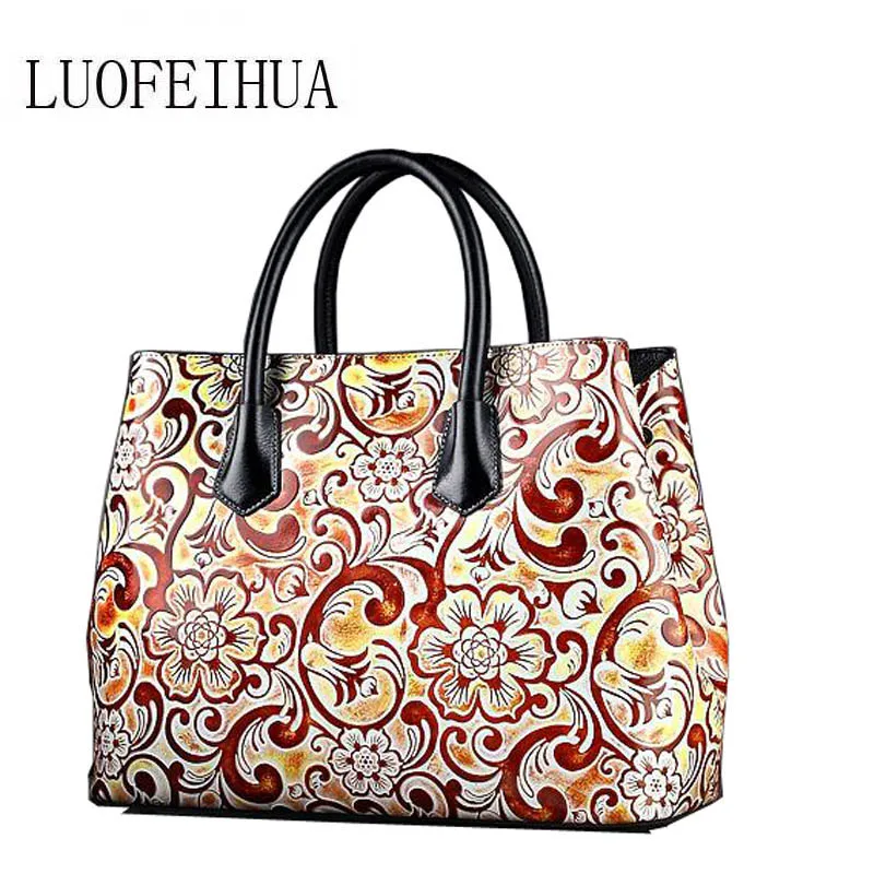 

LUOFEIHUA Genuine Leather women bags for women 2019 new original luxury handmade embossed hand bag Designer bag female