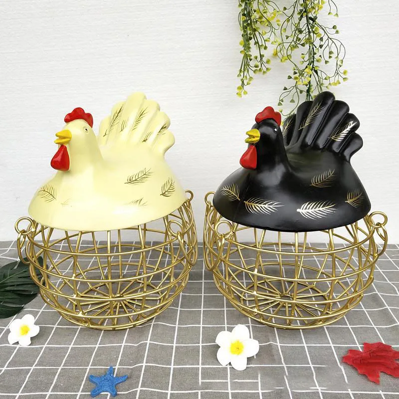

Egg Fruit Ceramic Metal Storage Basket With Lid Large Capacity Mesh Fruit Bread Basket Kitchen Supplies Hen Ornament Organizer