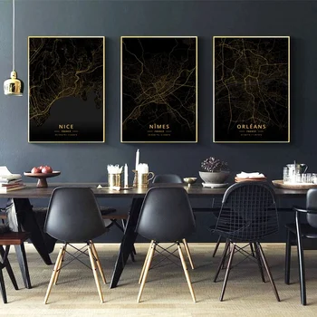 

Nice Rennes Rouen France City Map Gold Map Canvas Art Print Wall Pictures for Living Room No Frame