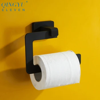 

QINGYU ELEVEN Black Square Toilet Paper Holder Wall Mount 304 Stainless Steel Toilet Roll Holder Black Bathroom Accessories