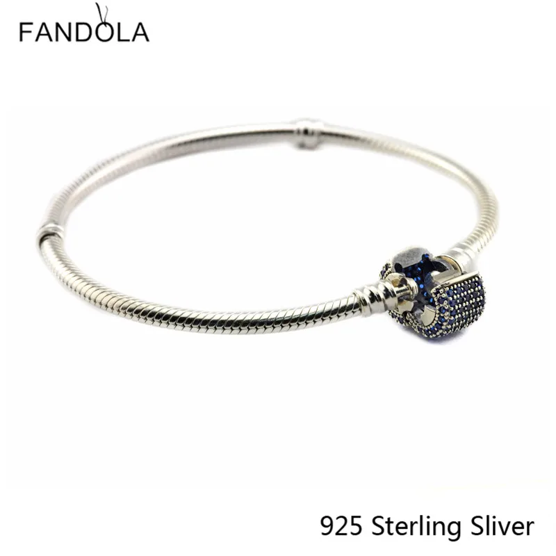 

925 Sterling Silver Bangle European Style Signature Clasp Bracelet, Royal-Blue Bangle For Women Fashion Unique Charms