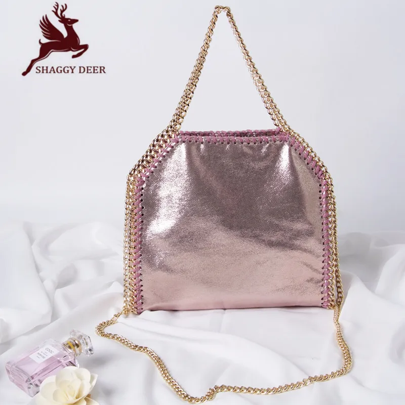 

New List Shaggy Deer Fala Top Quality Crack PVC Material Ladies star Chain Bag Small Fold-Over 3 Chain Crossbody Shoulder Bag