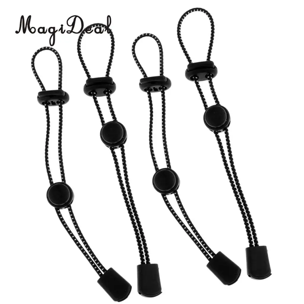 4pcs Backpack Hiking Stick Holder Sports Bag Walking Pole Fixing Buckle Elastic Rope Adjustable 19cm Long Black