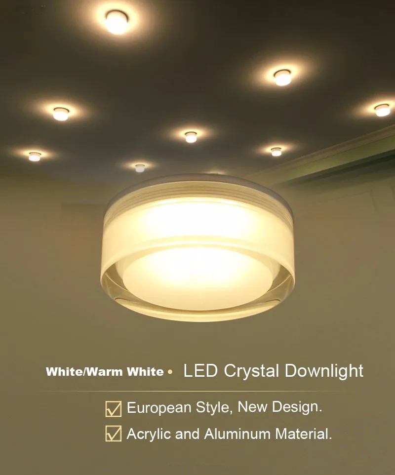 Круглый теплый белый/белый светодиодный потолочный светильник в виде кристалла 1 Вт 3 Вт 5 Вт 7 Вт Светодиодный Потолочный встраиваемый поверхностный Точечный светильник для украшения дома