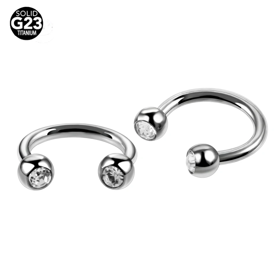 

10pcs/lot 100% Titanium Nose Rings Septo Horseshoe Rings Eyebrow Piercings BCR Double Gem Cartilage Earrings Rings BodyJewelry