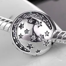 Auténtica Plata de Ley 925 Del Encanto Del Grano de Cristal de Centelleo Noche Clip de la Estrella Tapón de Bolas de Ajuste Pulsera Pandora DIY Joyería HKW3149