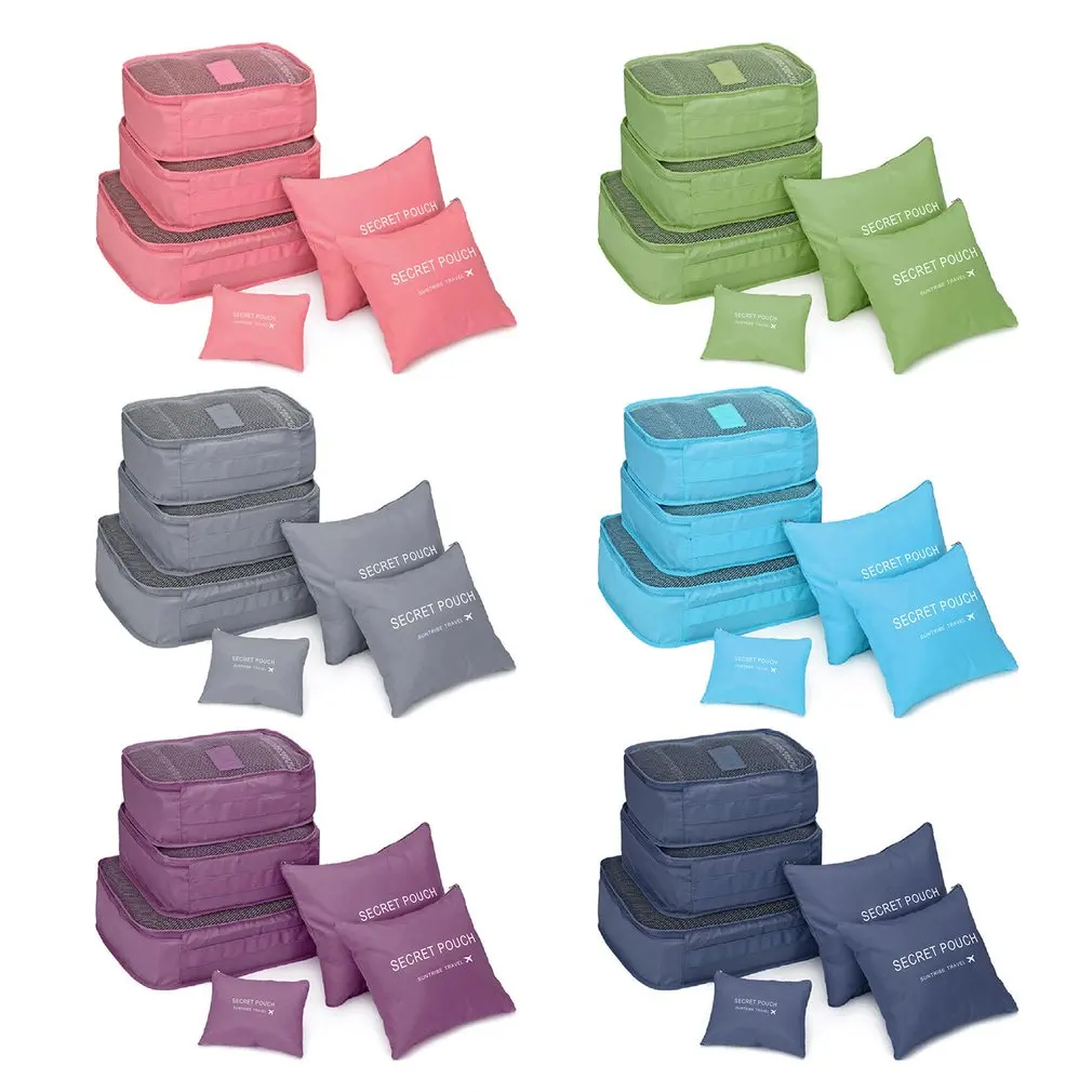 

6 Pcs/set Nylon Packing Cubes Set Travel Bag Organizer Large Capacity Travel Bags Hand Luggage Clothing Sorting First Aid kits