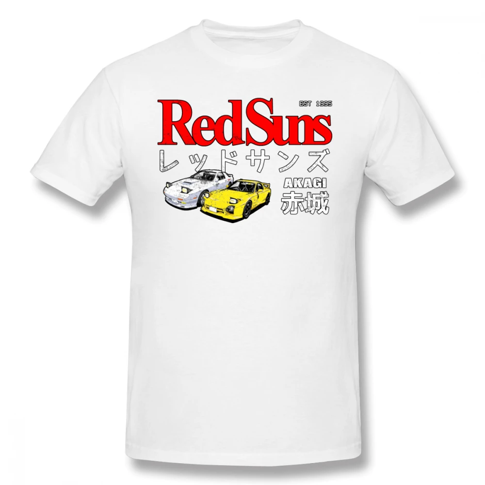Начальная D футболка, начальная D Akagi RedSuns, футболка 5x с короткими рукавами, футболка, 100 хлопок, уличная одежда, графическая Милая Мужская футболка - Цвет: White