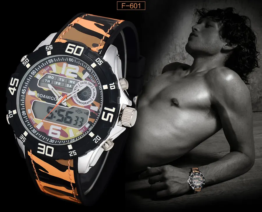 BOAMIGO Brand Fashion Dual Display Watches Mens Sports Watch Rubber Band Digital Analog LED Wristwatch Gift Clock 30M Waterproof (10)