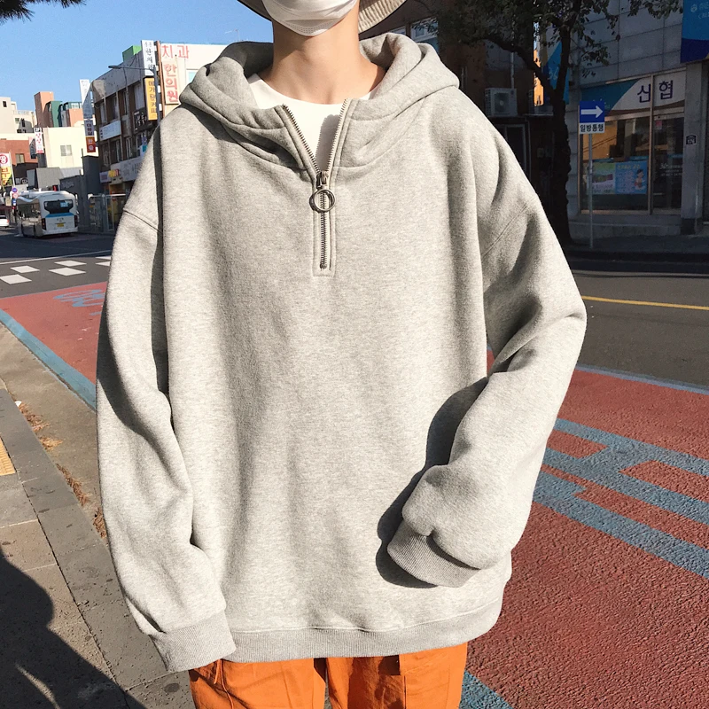 

Spring New Hoodies Men Fashion Solid Color Casual Hooded Zipper Sweatshirt Man Streetwear Wild Hip Hop Loose Pullover M-2XL