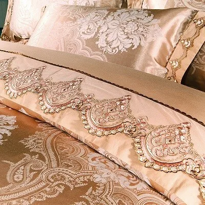 White Silver Color Jacquard Luxury Bedding sets 4/6 Pcs Queen/King size lace cotton Stain Bed set Bed linen Duvet cover pillow 43