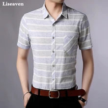 Liseaven летняя рубашка Мужская одежда Camisa Masculina Полосатый Slim Fit платье рубашка мужской Рубашка с короткими рукавами Повседневная рубашка