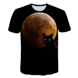 2018 новый бренд кошка футболка Хэллоуин одежда Луна одежда топы Смешные рубашки женские 3d Топ Забавный фитнес