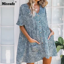 Missufe мини повседневное свободное платье с леопардовым принтом, женское богемное платье с пуговицами спереди и половинным рукавом, v-образный вырез, сексуальное летнее платье Vestidos