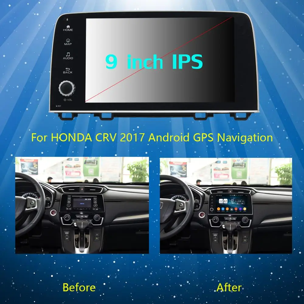 Excellent 9" IPS Android 9.0 Octa 8Core 4GB RAM+64GB ROM Car DVD Radio Player GPS For HONDA CRV CR-V 2017 DSP CarPlay Parrot BT Stereo 1