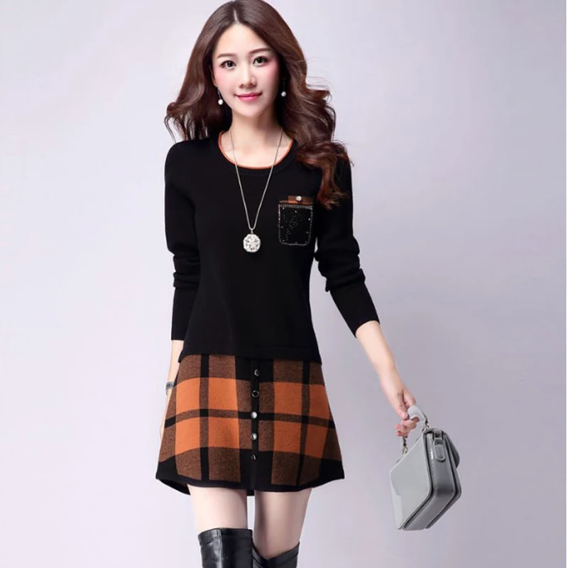 Cena Sweter damski jesienno zimowa modna, szyta O neck sweter kaszmirowy z dzianiny sweter Slim duży rozmiar średniej długości sweter AA334