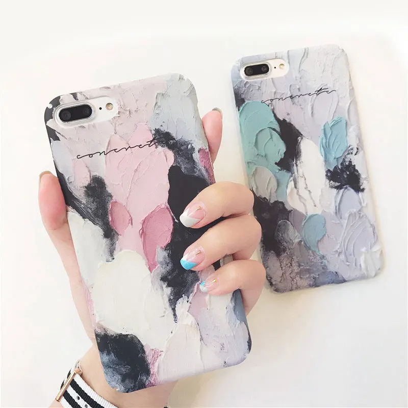 

Boucho Colorful Oil Painting Matte Back Cover For iphone 6 6s 7 8 plus Artistic Graffiti Phone Cases For iphone X XS MAX XR Case
