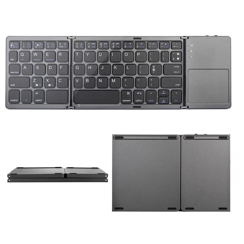 Portable Twice Folding Bluetooth Keyboard BT Wireless Touchpad for IOS/Android/Windows iPad Tablet 15