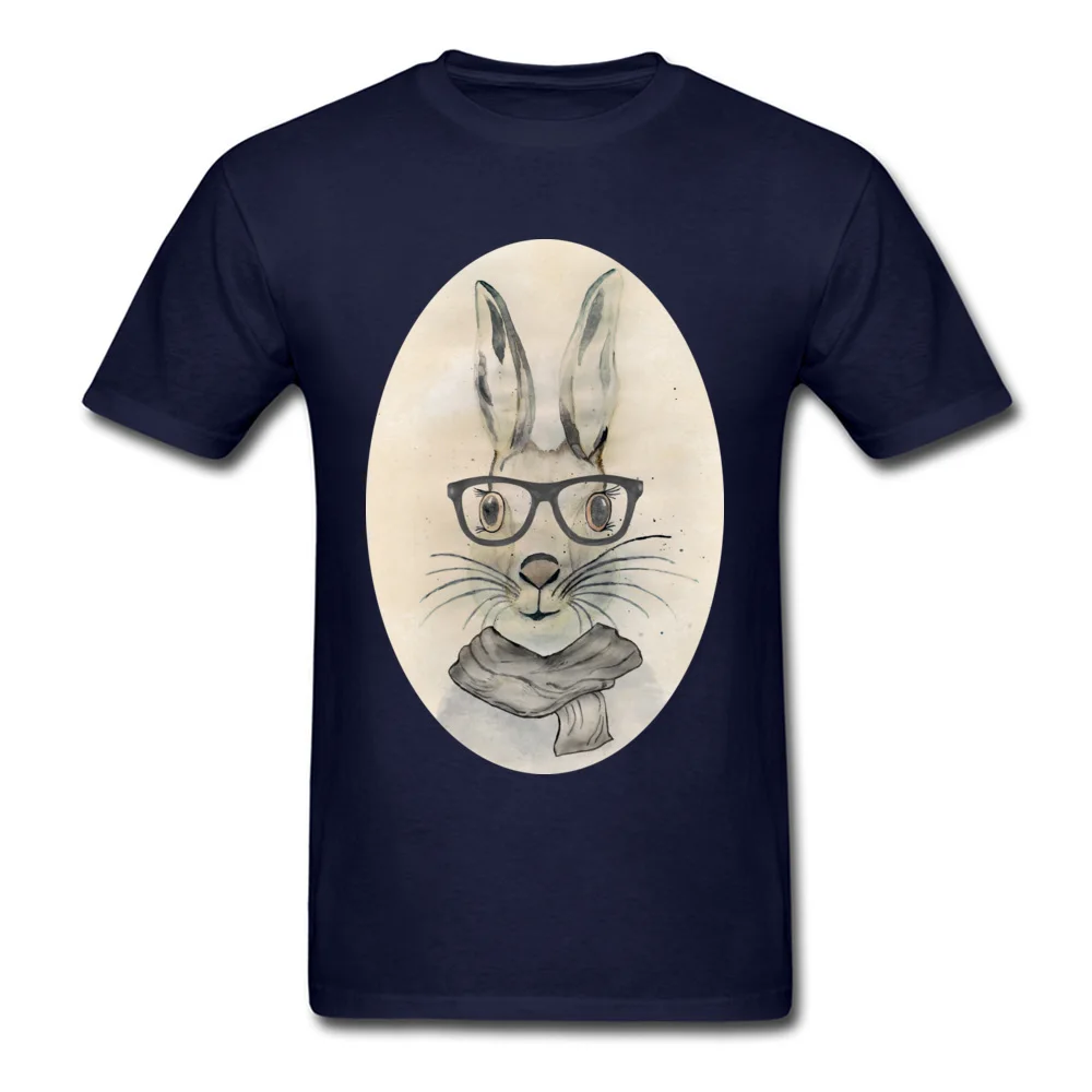 Cute funny watercolor bunny with glasses and scarf hand paint_navy