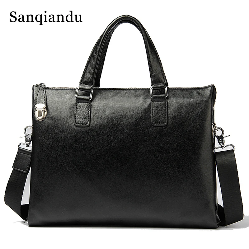Sanqiandu Простой деловой мужской портфель сумка из натуральной кожи, сумка для ноутбука, повседневная мужская сумка, сумки на плечо, мужская сумка с замком