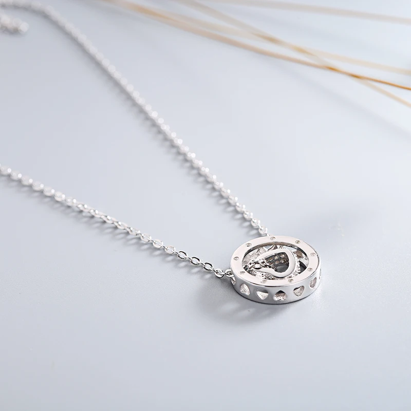 Sinya 925 sterling Silver pendant necklace Round ring and heart design for lover women girls include necklace chain 43cm+6cm (13)