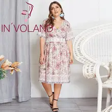 IN'VOLAND размера плюс летнее платье женское повседневное с v-образным вырезом с коротким рукавом с принтом длиной до колена в стиле бохо платья Vestidos XL-4XL