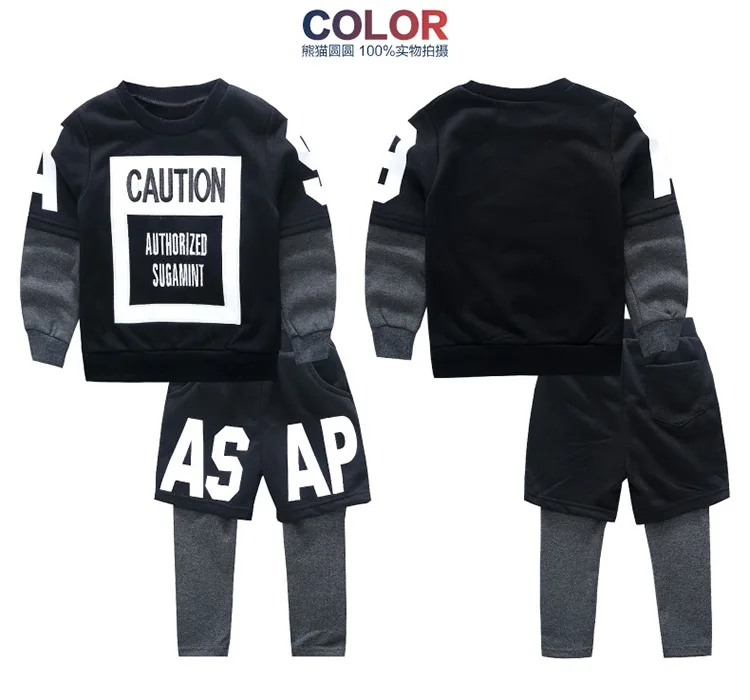 Spring models boy child suit European and American fashion stitching three false letters children suit for