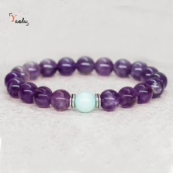 

12pcs/lot Amethyst bracelet Yoga good luck elastic bracelet gift for him gift for her Boho Purple Amethyst Beaded bracelet