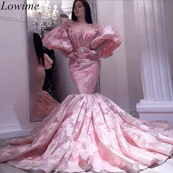 

Gorgeous Middle East Pink Evening Dresses 2019 Long Mermaid Off Shoulder Abendkleider Court Train Prom Party Gowns gece elbisesi