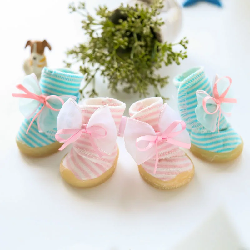 

Striped Bow Tie Dog Shoes Winter Polyester Non-slip Pet Boots Puppy Cat Booties Pets Products For Small Dogs Teddy Chihuahua