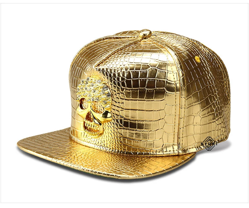 Кожаная кепка Золотой логотип черепа бейсболка s хип хоп шляпы Gorras Snapbacks Casquette регулируемая для мужчин женщин Брим серебристого цвета