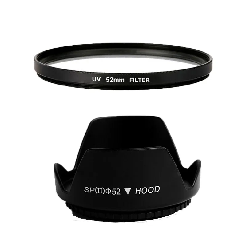 

52mm UV Ultra-Violet Filter + Lens Hood for Nikon D7000 D5200 D5100 D5000 D3200 For Sony for Canon EOS 400D 550D 500D 600D 1100D