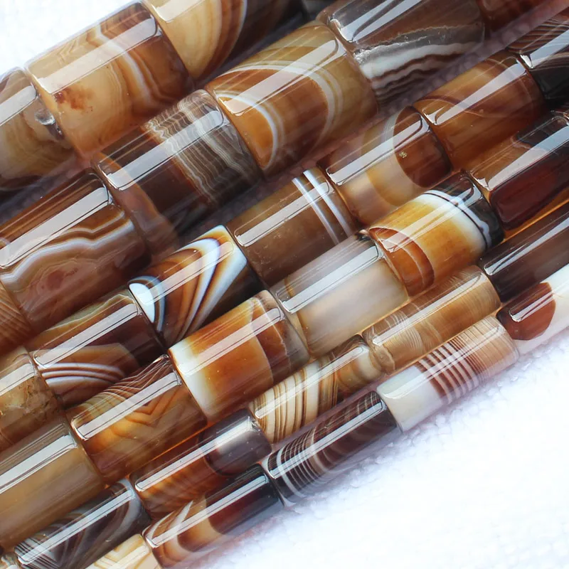 

Beautiful 6-17mm Coffe Color Stripe agates Tube Beads 15"",For DIYJewelry making!We provide mixed wholesale for all items !
