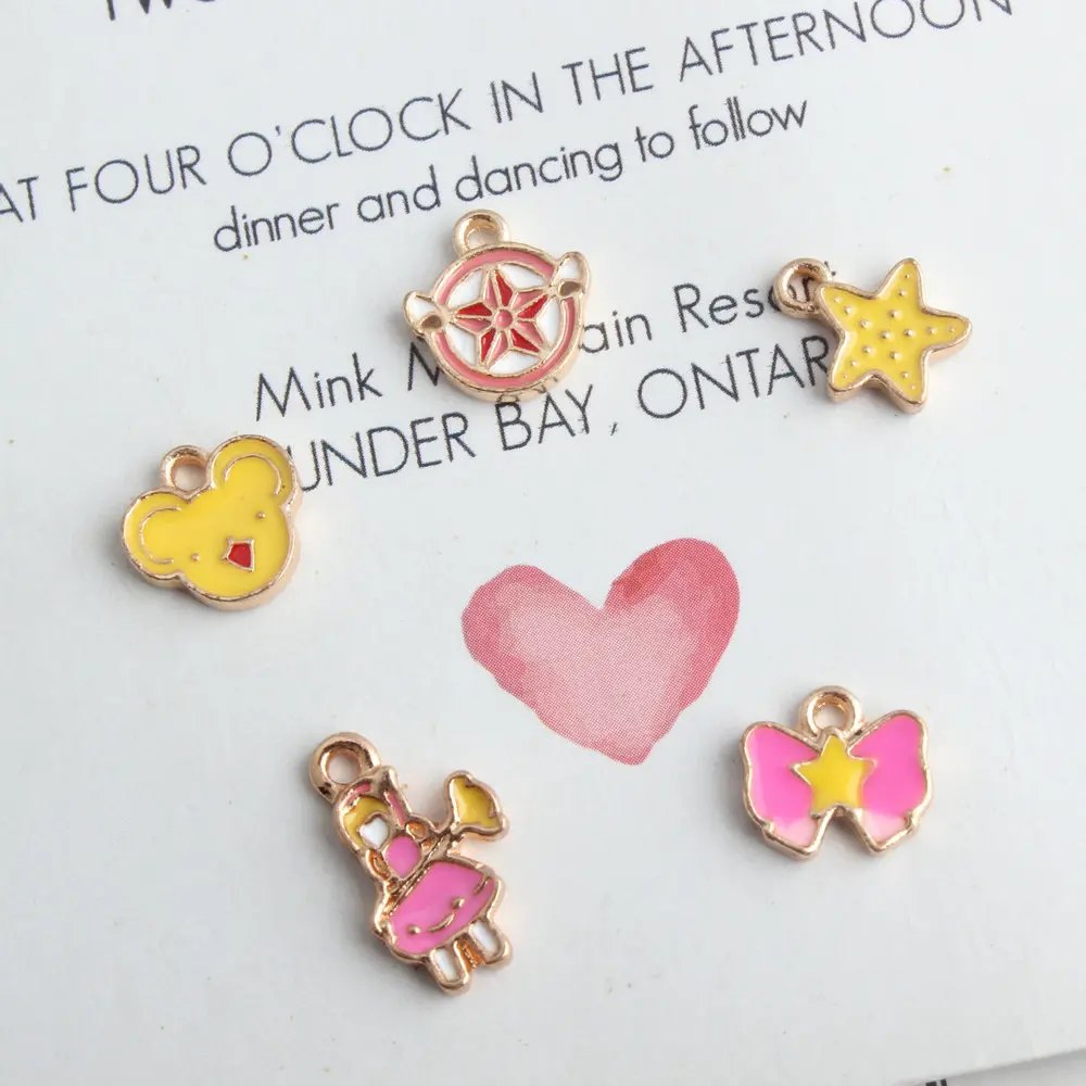 

Wholesale 50pcs/lot Magic Sakura Mini Star bow disc Charm Alloy Pendant fit necklaces bracelet DIY Fashion Jewelry Accessories