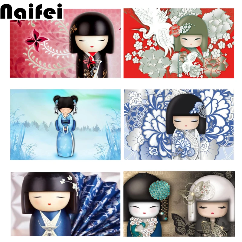 

5D DIY Diamond Painting Cross Stitch Kimono Dolls Diamond Mosaic Full Rhinestone Embroidery Cartoon Picture Needlework Kits Gift