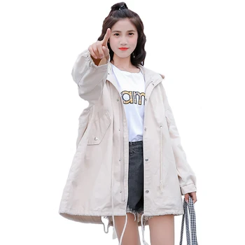 

Fashion Hooded Trench Coat Women 2019 Spring Autumn Cotton Windbreaker Female Plus size Slim Trench Students Casual Tops A2607