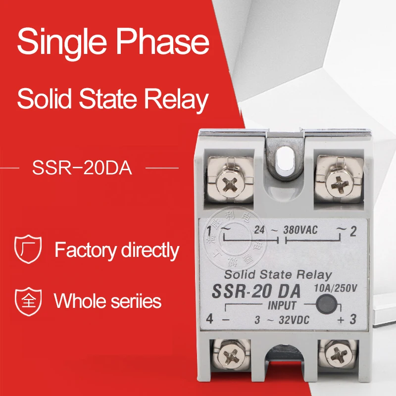 

1PC SSR-20DA 20A DC control AC DC-AC SSR white shell Single phase Solid state relay actually 3-32VDC TO 24-380V AC