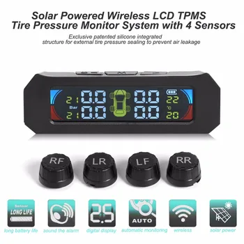 

Solar Color LCD TPMS Wireless Car Tire Pressure Temperature Monitoring System Smart Car TPMS with 4 Sensors Auto Security Alarm
