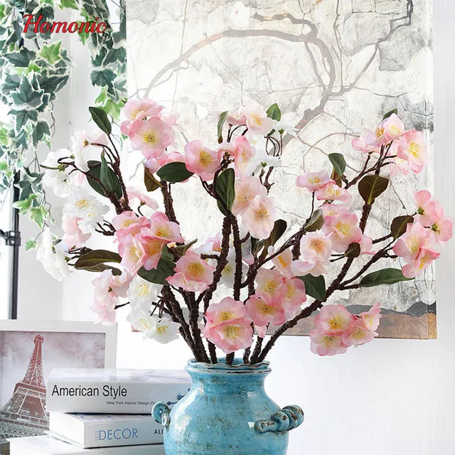 Decoration Pink Artificial Flower Peach Blossom Cherry Decoration Pink Artificial Flower Peach Blossom Cherry Wedding Bouquet Fake Flores Centerpieces Festival Decor