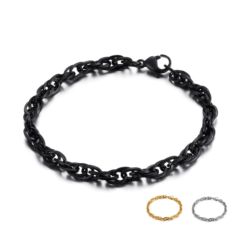 

5/6.5mm Width 3 Color Titanium Stainless Steel Link Chain Bracelet For Men Women