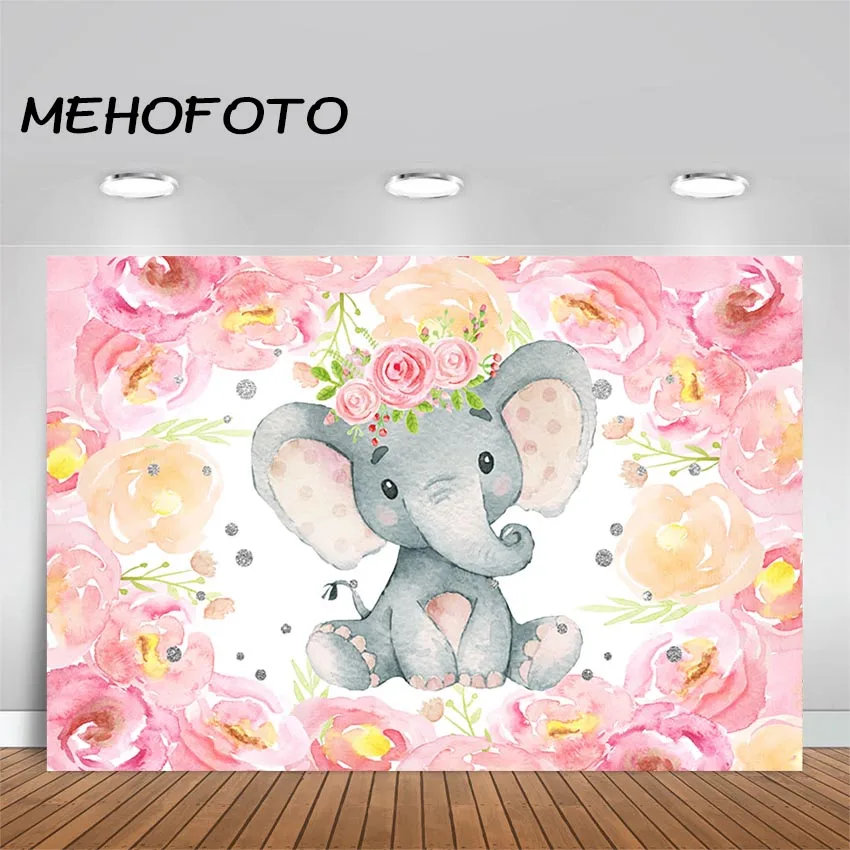 MEHOFOTO Baby Shower фон для фотосъемки милый слон розовый цветок Девочка День Рождения Вечеринка фото фон для фотостудии