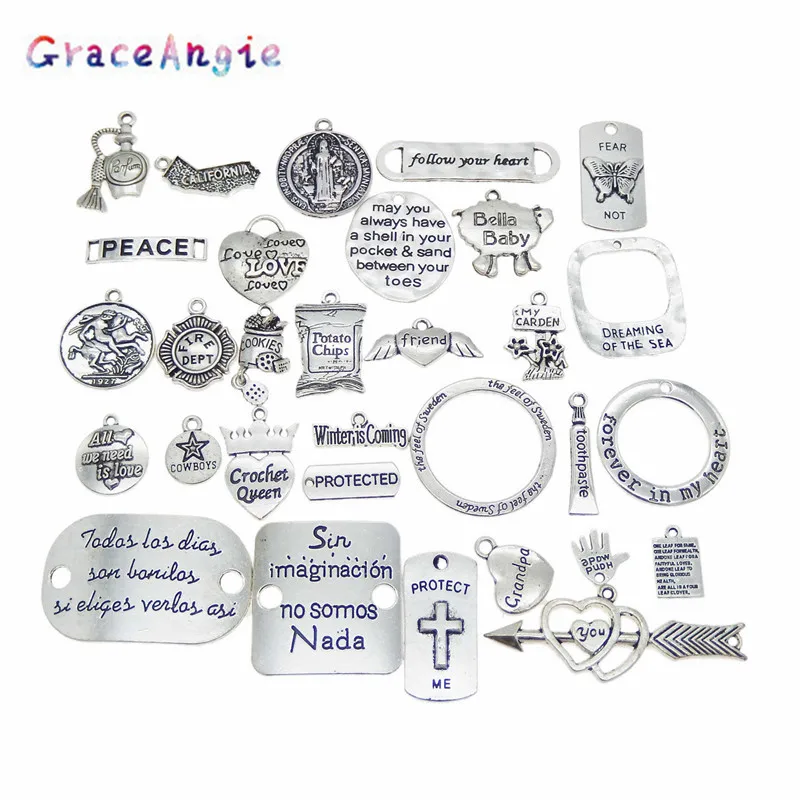 GraceAngie 10pcs/pack Zinc Alloy Mixed Support Lettering Creative Pop Pendant Necklace Jewelry Accessories Inspiration Charm | Украшения и