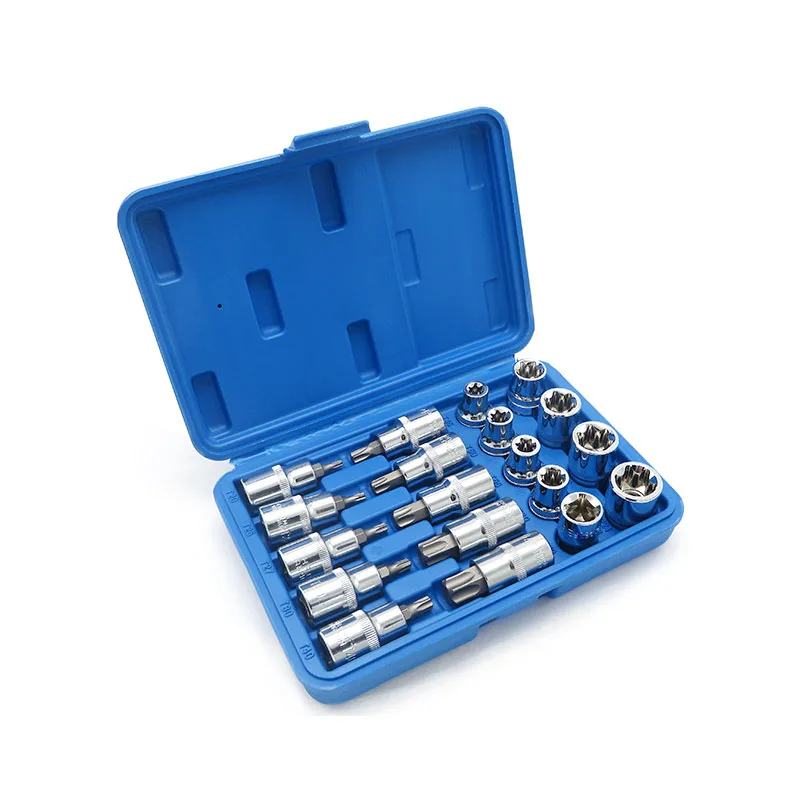 

19pc Kit 1/2 Inch Drive Star Socket Bit Socket Set External E10 to E24, Torx T20 to T70 Socket Bits