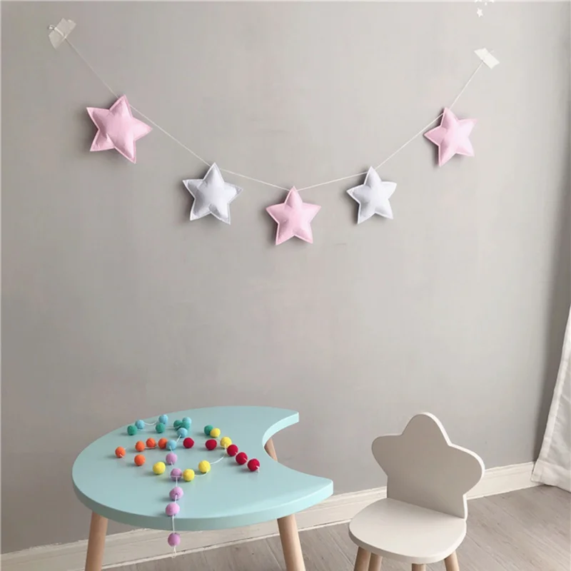 Tent Bed Mat Baby Shower Bunting Ornament Felt Fabric String Star Garland Party Banner Room Hanging Wall Party Decor