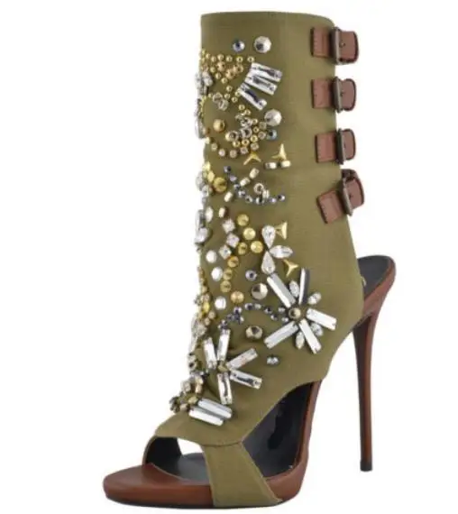 

Hot color water drill Gemstone street shoot sexy nightclub dancing shoes high toe high heel after the thin heel female cool.