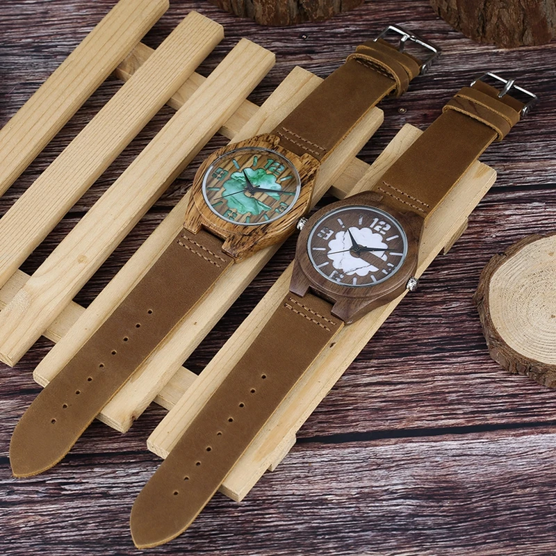 Top Gifts Wooden Watches for Men Vintage Coffee Unique Marble Dial Men's Watch Zebra Wood Green Quartz Analog Watch Reloj Hombre 2018 (24)