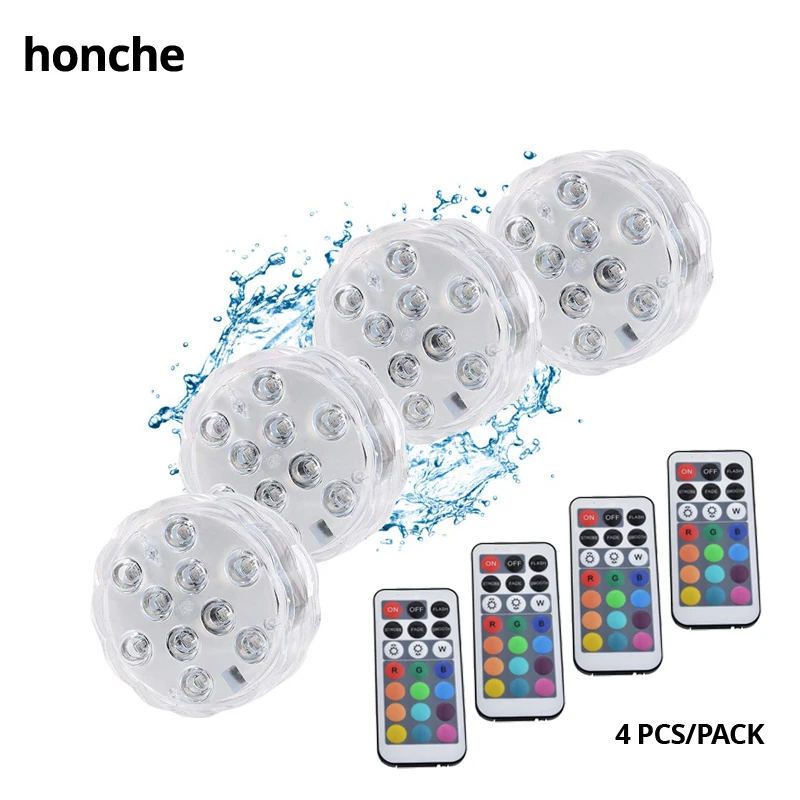 

4 PACKS Submersible LED Lights Waterproof with Remote Controls Battery Operated RGB for Aquarium Pond Fountain Vase Pool Party